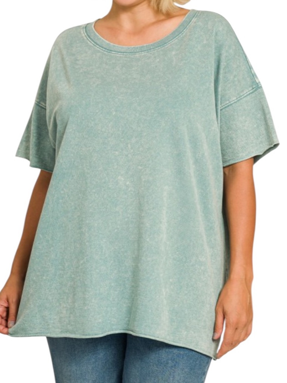 573. Plus Ash Blue Acid Washed French Terry Short-Sleeve Women's Tee NEW